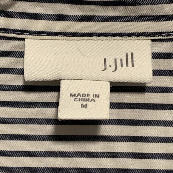 J. JILL Size M Skinny Striped Blue & White Top Button Down Shirt Rayon - Picture 2 of 7